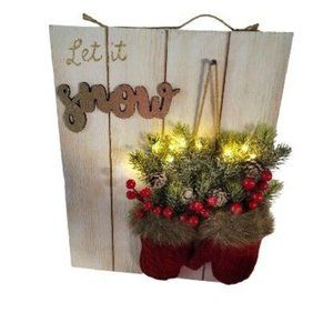 Let It Snow Christmas Wall Lit Up Wooden Plaque